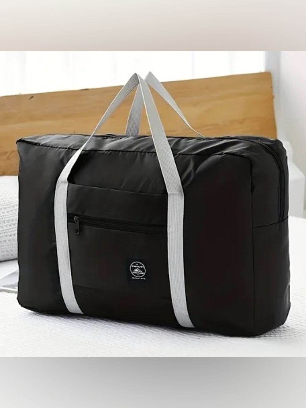 Wind Blows River Flows Black Foldable Nylon Duffle Bag